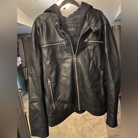 Large Leather Jacket with Hoodie - Picture 1 of 2
